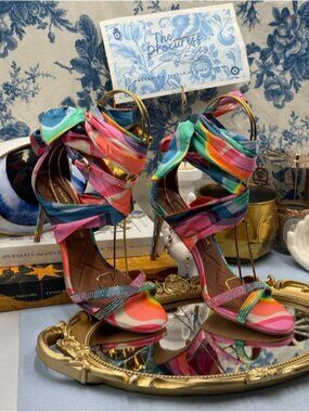 ๐ KURT GEIGER LONDON ๐งฟ NWOB Crystal-Embellished Scarf Wrap Heels, Sz 37 US 7